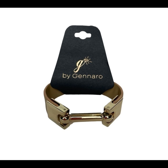 Gennaro Accessories - Gennaro Tan Faux Leather Adjustable Bracelet with Gold-Tone Bar and Accents